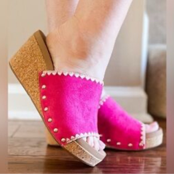 Corky’s Stitch n Slide Fuchsia Ladies Cork Wedges Sz 10 - Picture 2 of 13